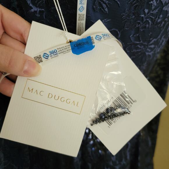 Mac Duggal 112181 Navy Blue 4 Floral Long Sleeve Midi Tea V Formal Gown Dress - Picture 3 of 11